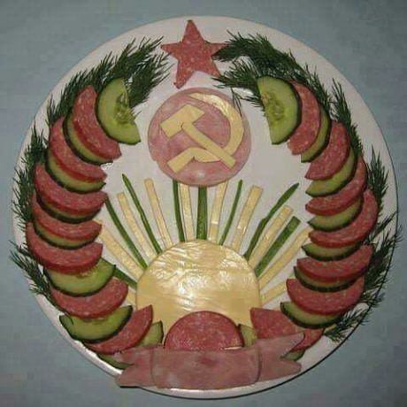 Cut *Nostalgic* - the USSR, Coat of arms, Sausage, Cucumbers, Dill, Onion, Cheese