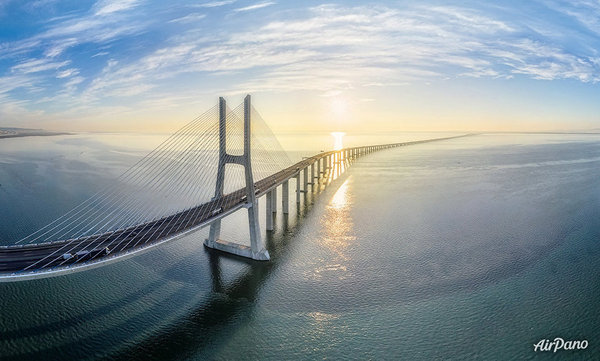Vasco da Gama bridge in Lisbon, Portugal - Portugal, Bridge, Sea, The photo