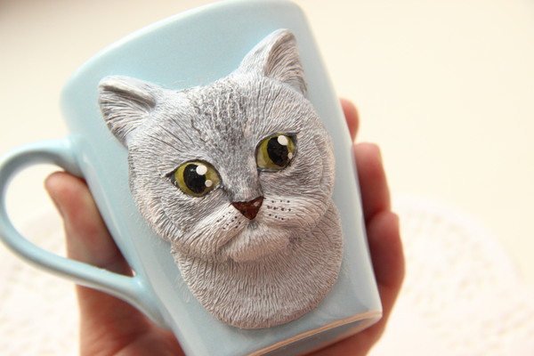 Mug with your favorite pet. - My, Polymer clay, Handmade, Mug with decor, cat, With your own hands