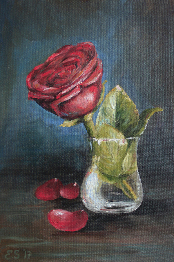 Rose. Oil on canvas 20*30cm - My, My, Still life, the Rose, Oil painting