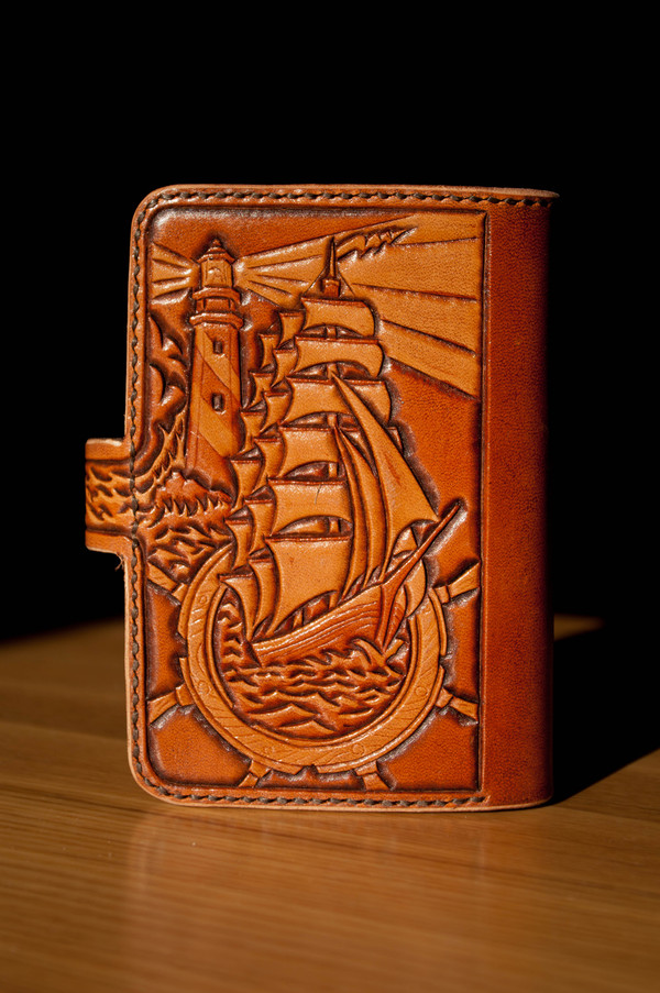 Purse on a marine theme) - Leather craft, Leather products, Leather, Leather, Wallet, My, Longpost, Purse