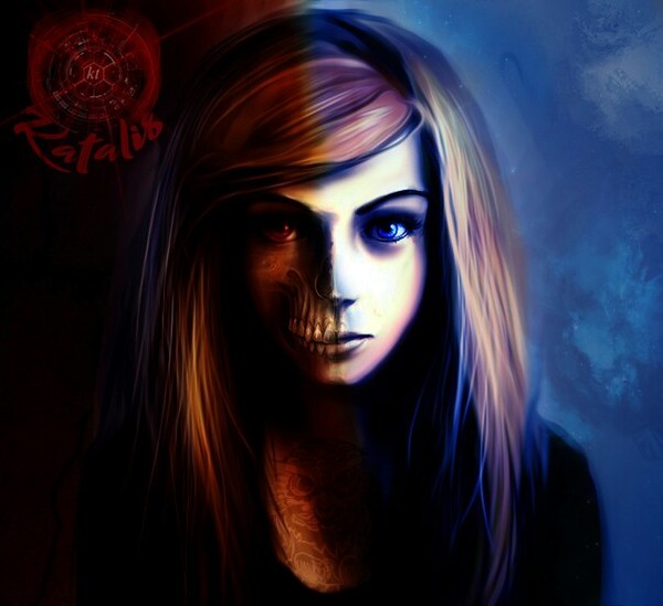 photoshop) - My, Girl with tattoo, Good and evil, Photomanipulation, Art