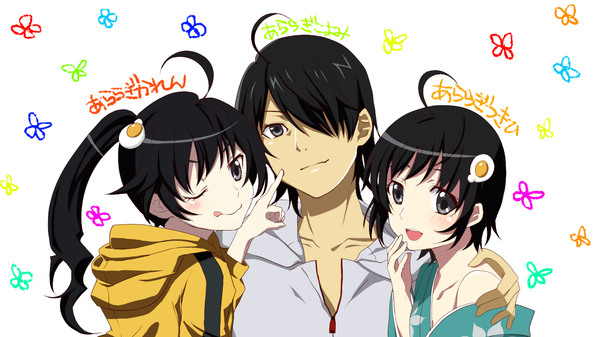 Меж двух огней) - Аниме, Anime Art, Araragi Karen, Araragi Koyomi, Tsukihi Araragi, Monogatari series