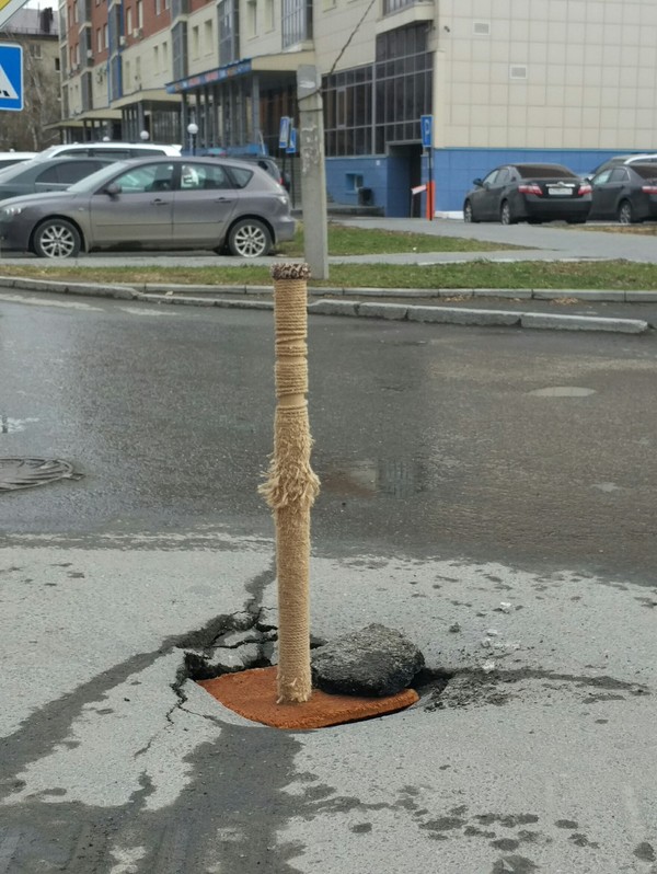 Repairing a hole with your claws. - My, RosYama, Tyumen, Scratching post, Pit