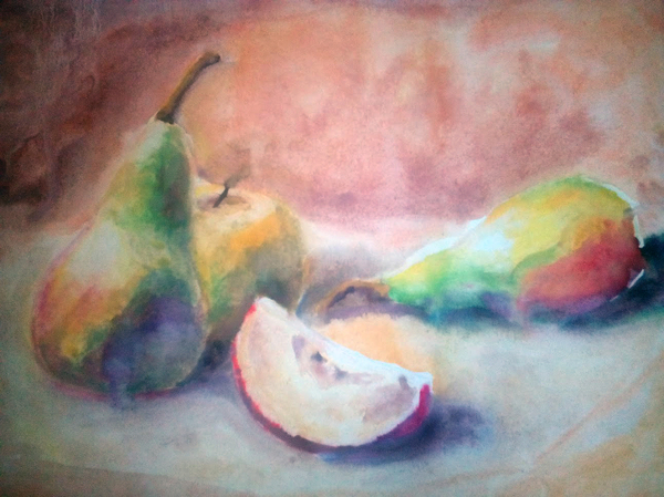 Watercolor. Fruits. - My, Wet watercolor, Pear, Apples