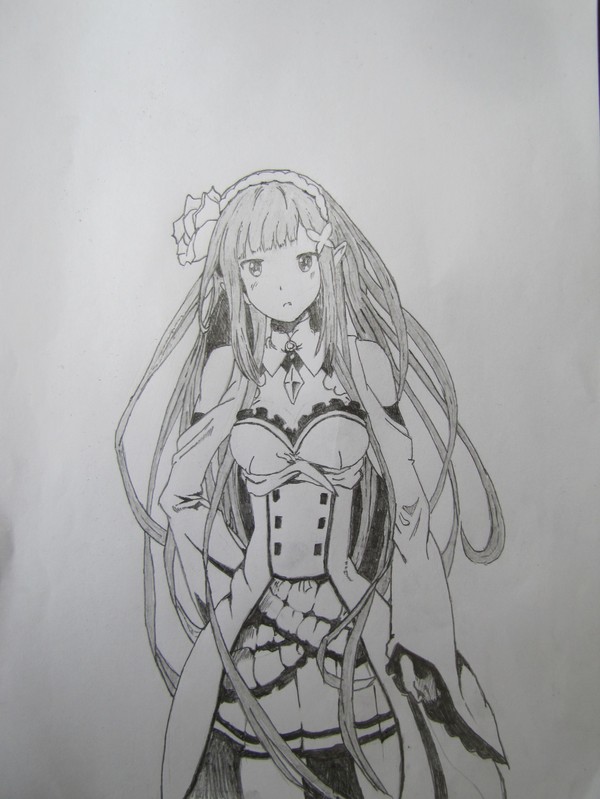 My drawing, Re: Zero kara hajimeru isekai seikatsu - My, Anime art, Pencil drawing, Newbie, Anime