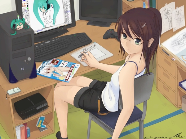 Girls at the computer - Anime art, Girls, Longpost, 