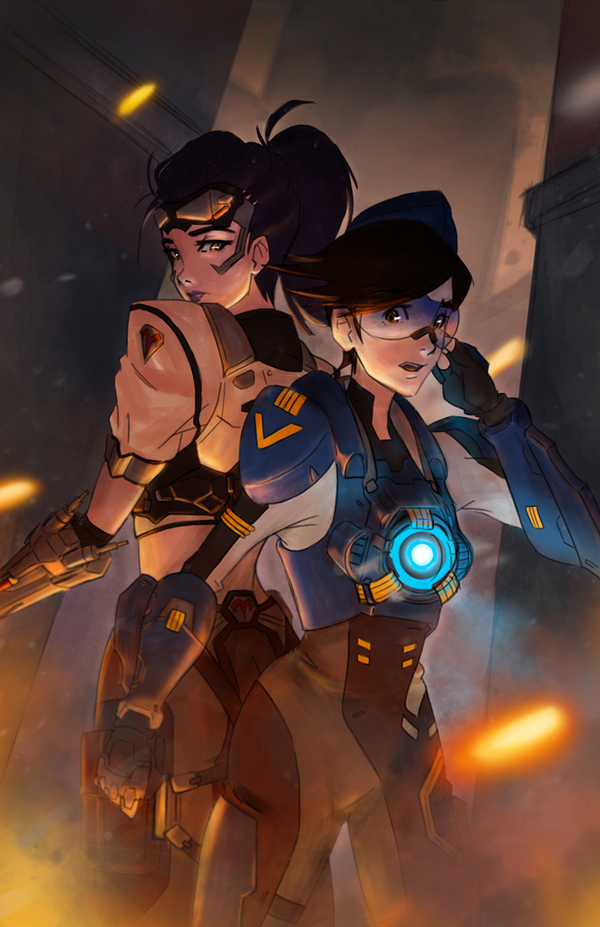 TracerWidow - Tracer, Widowmaker, , Overwatch, Art, Longpost