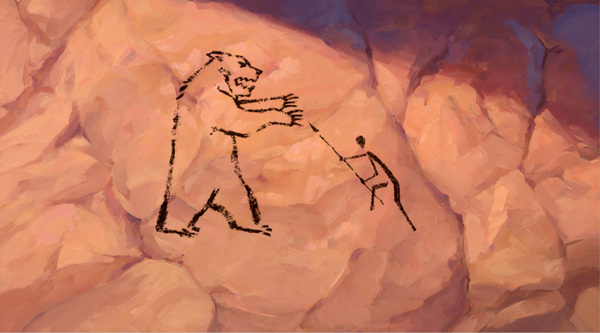 When grandma climbs to kiss - Rock painting, Grandmother, The Bears