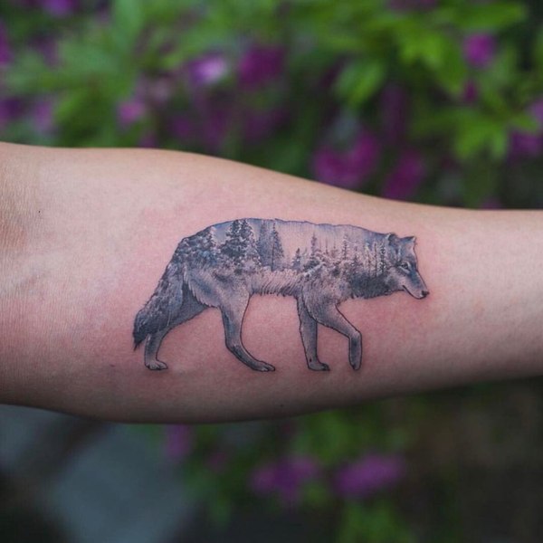 Top and barrel - Wolf, Forest, Tattoo