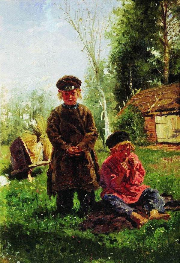 Владимир Маковский: Крестьяне-мальчики, 1880 - Русский художник-передвижник, Владимир Маковский, Художник, График