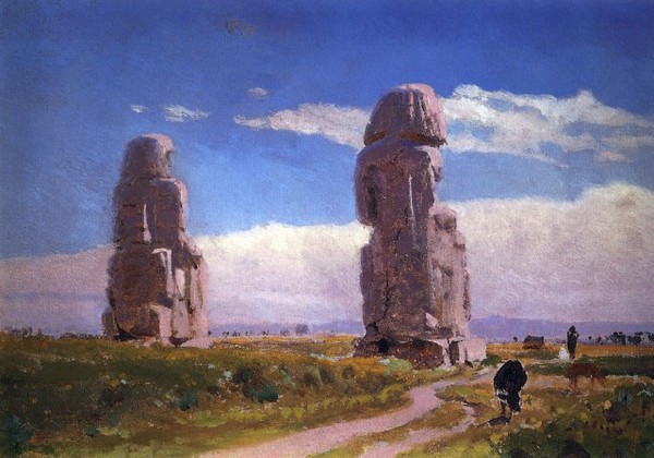 Colossi of Memnon in painting - Ancient Egypt, Pyramid, Temple, Pharaoh, Mummy, Egyptology, Story, Archeology, Longpost