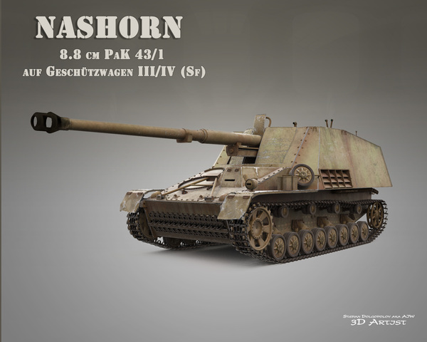 NASHORN (8.8 cm PaK 43/1 auf Geschtzwagen III/IV (Sf)) - My, 3D modeling, , Nobody reads tags, Nashorn, The Second World War, Longpost