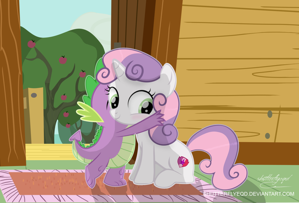 Dragon Hugs My Little Pony, Ponyart, Spike, Sweetie Belle