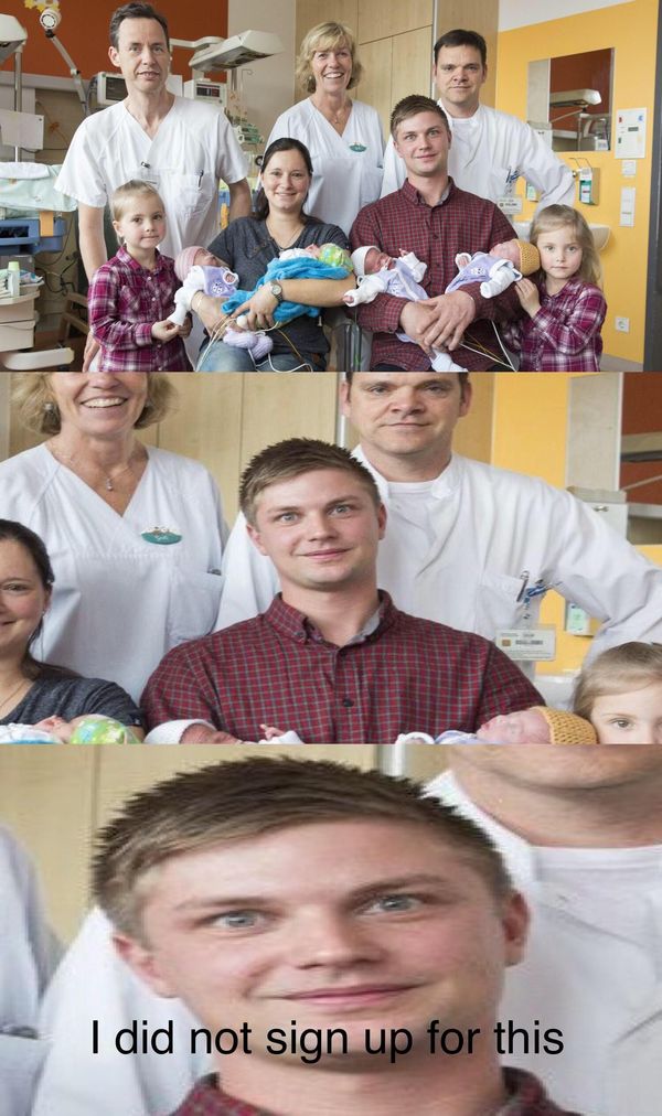 The face of a happy father. - Quadruplets, Children, People