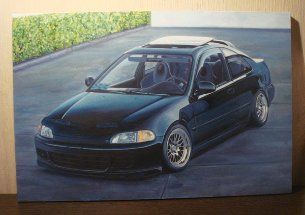 Honda Civic ej1, oil on canvas - My, Honda civic, , Painting, Canvas, Butter, My, Honda