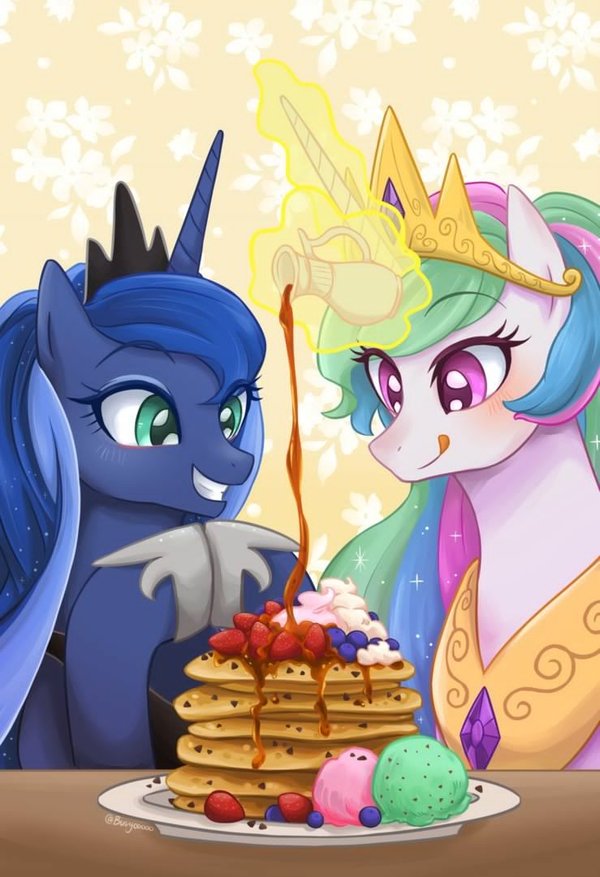 Pancakes! My Little Pony, Ponyart, Princess Celestia, Princess Luna