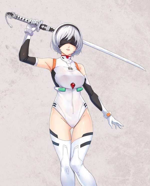 2B x Rei (NieR x Evangelion) - Anime Art, NIER Automata, Evangelion, Yorha unit No 2 type B, Rei Ayanami