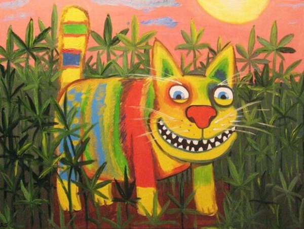 All cats love grass - Vasya Lozhkin, , Drawing, cat, Grass