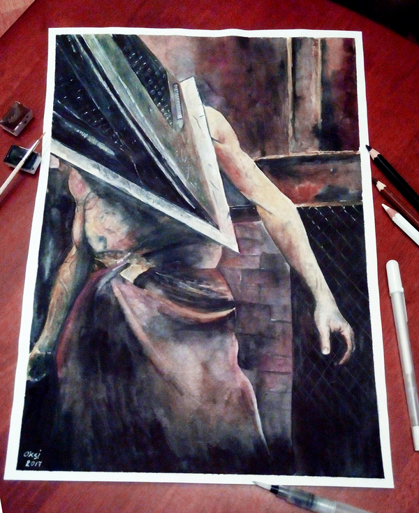 Pyramid head - My, , Pyramid head, Silent Hill, Watercolor, Art