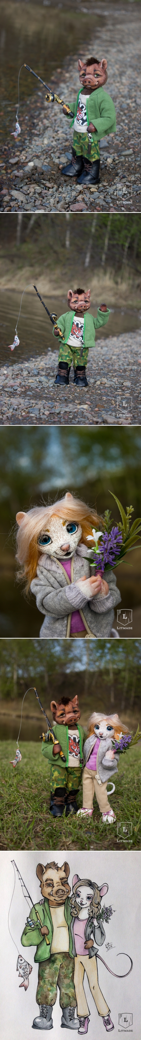 Time for warm evenings and good catch ^.^ - My, Portrait doll, Polymer clay, Handmade, Fishing, Summer, Litmade, Longpost