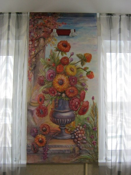 Painting to order - My, Wall painting, Acrylic, Love, Flowers, Sakura, Ship, Longpost