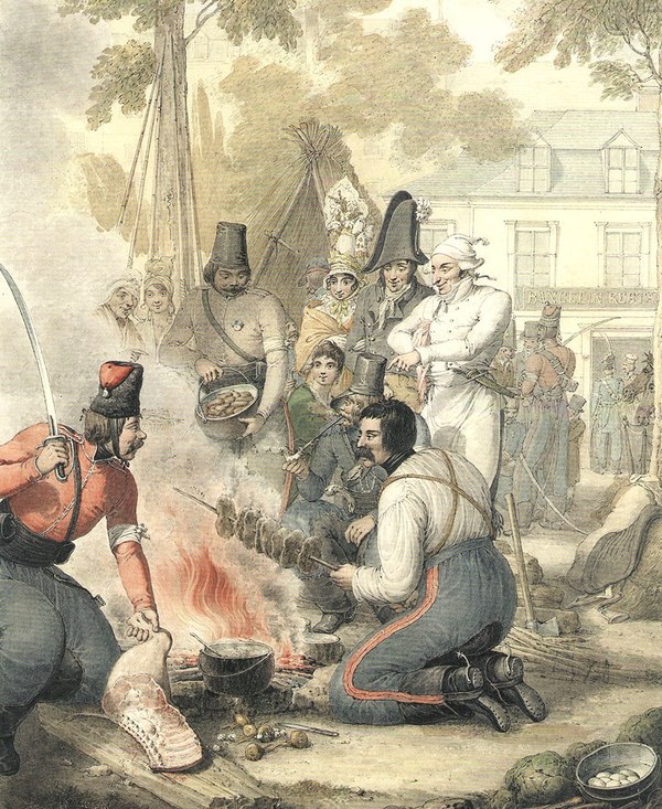 Русские казаки в Париже в 1814 г. Лига историков, Опиц Георг-Эммануэль, Акварель, Париж, Казаки, 1814, Длиннопост