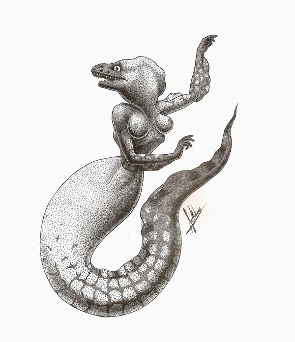 We continue the theme of mermaids: moray eels - NSFW, My, Moray, Mermay, Graphics, Boobs, Rapidograph, Mermaid
