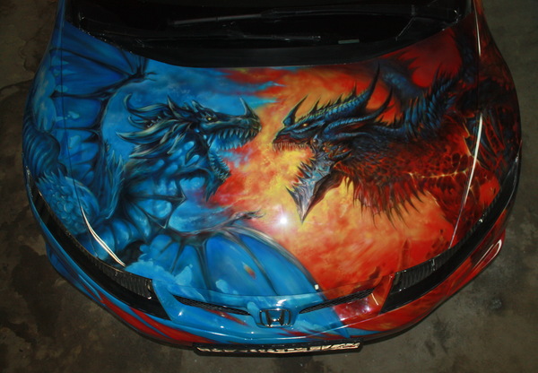 Airbrushing on the hood of the Honda Civic 5D, A bit of the process - My, Airbrushing, Tyumen, Airbrushing72, , Honda civic, Tyumenaero, Tyumenaero, Longpost