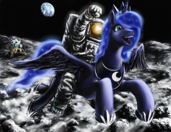 Fly me to the Moon - My little pony, Astronaut, Princess luna, MLP crossover, moon