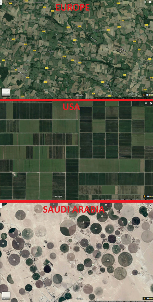 Forms and sizes of fields - Aerial photography, Field, Europe, USA, Saudi Arabia