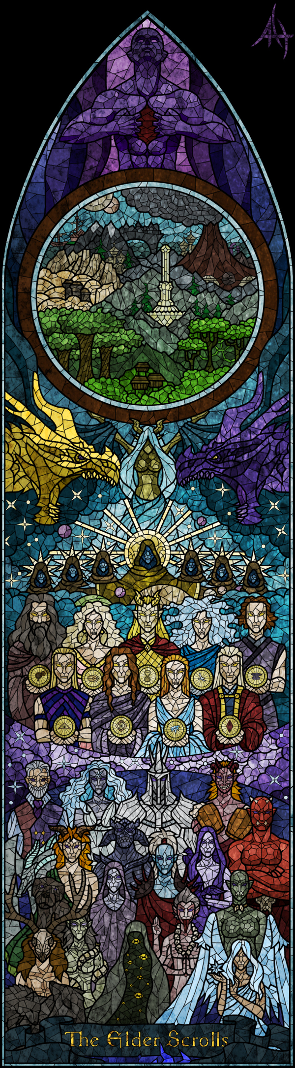 Elder Scrolls art, Aedra and Daedra ©Ryzh - The elder scrolls, Art, Stained glass, God, Skyrim, Longpost