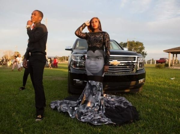 American woman wears prom dress with faces of African Americans shot dead by police - America, USA, Problem, Black people, The dress, High school graduation, Longpost