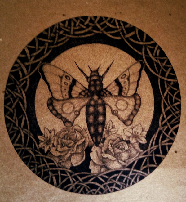 Butterfly dotwork - My, Liner, Dotwork, Drawing, My, Graphics, Craft paper, Butterfly, Flowers