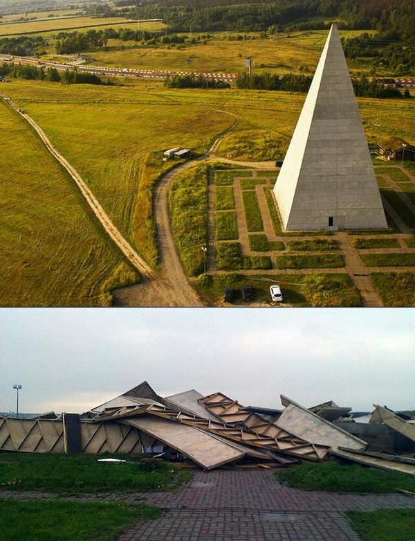 Storm wind destroyed the Hunger Pyramid on Novorizhskoye Highway in the Moscow Region - Pyramid, Hurricane, Moscow, Hunger, Novorizhskoe shosse