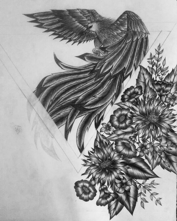 Pencil drawing - My, Birds, Eagle, Flowers, Drawing, , Pencil, Pencil drawing, Pen drawing