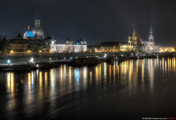 The ships are sleeping. - My, Night, River, Ship, Architecture, Embankment, Dresden, Elbe, Town
