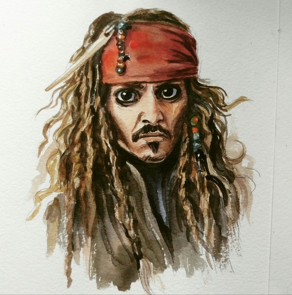 Draw a cartoon Jack Sparrow - My, Johnny Depp, Captain Jack Sparrow, Watercolor, Art, Images