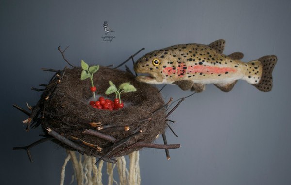 Bean Celebration. Surrealism in wool - My, Wallow, Dry felting, Surrealism, Art, Trout, Sculpture, , My, Longpost