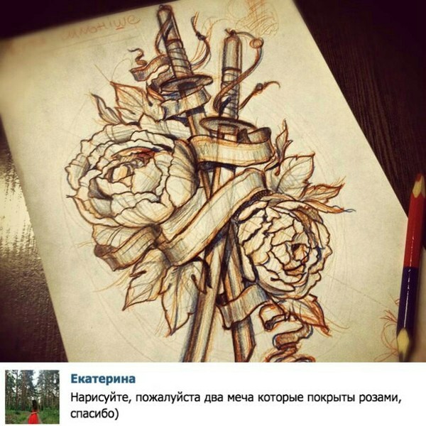 White roses.. - Tattoo sketch, Order, In contact with