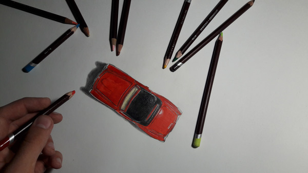 drawing machine - My, Painting, Car, Drawing, Pencil drawing, Retro car, How to draw, Video, Drawing process