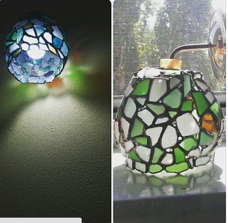 Sea glass stained glass windows - what they can be 2 - My, Needlework without process, Rukozhop, Stained glass, Lamp, Handmade, Sea glass, With your own hands, Longpost