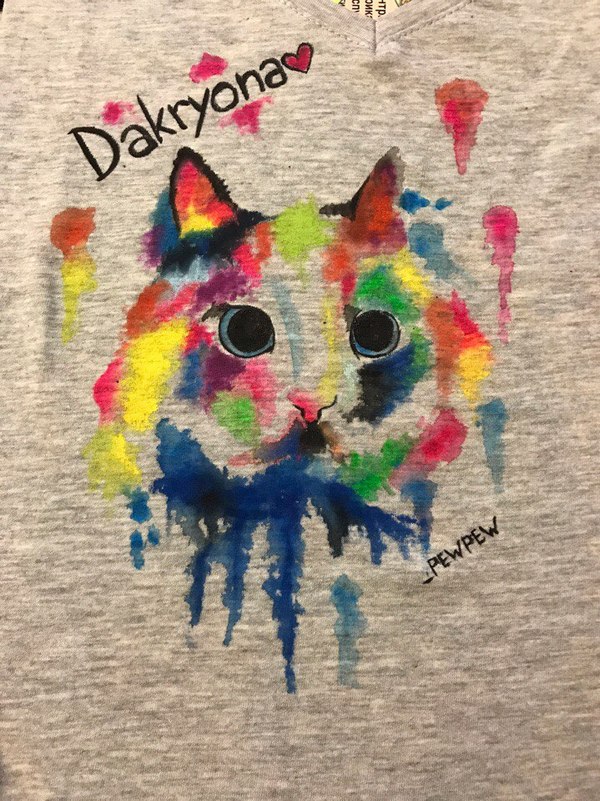 Cat - My, Drawing, Acrylic, cat, T-shirt, Painting on fabric, My