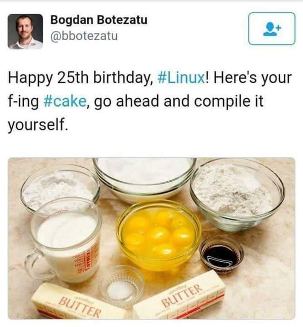 Happy 25th birthday Linux! - 9GAG, Linux, Humor, League of Linuxoids, , Happy birthday, Cookies