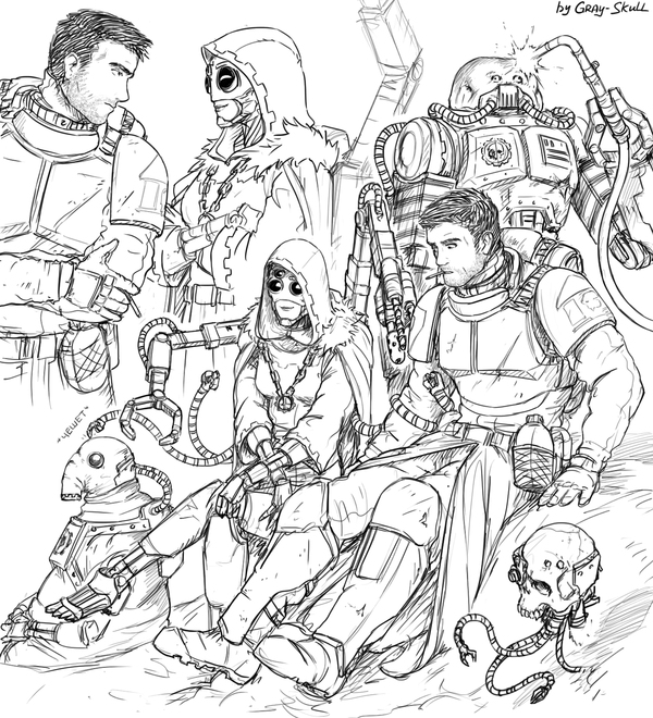 Maximum inadequate servitors (by Gray-Skull) - My, Warhammer 40k, Techpriest, Adeptus Mechanicus, Imperial guard, Romance, Art, Images, Gray-skull