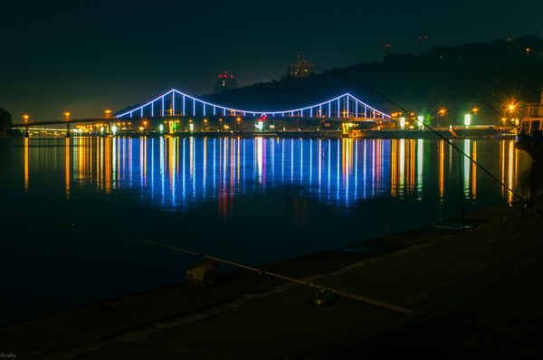 Night fishing on the Dnieper - My, Fishing, Kiev, Embankment, Dnieper