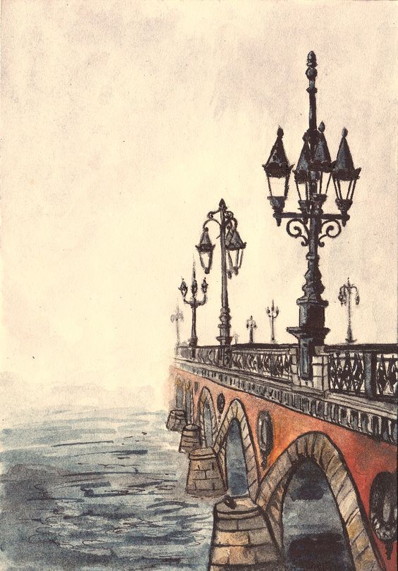 Pont de Pierre bridge in Bordeaux (France) - , Photoshop, My, Bridge, Watercolor, Bordeaux, 