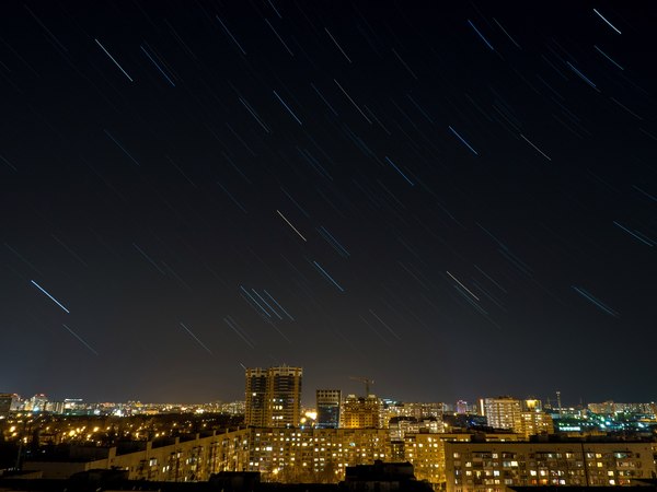 Clear sky of Krasnodar - My, Starry sky, Krasnodar, Olympus, Star Tracks, Night city