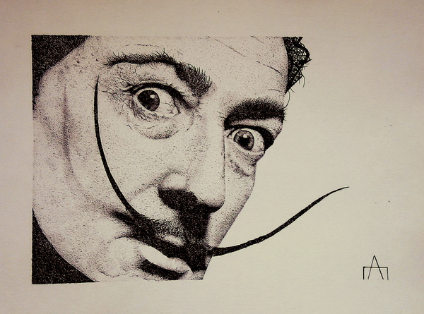 Portrait of Master Salvador Dali (pointel) - My, Portrait, Salvador, Dali, Dotwork, , Graphics, Creation, Liner, Salvador Dali