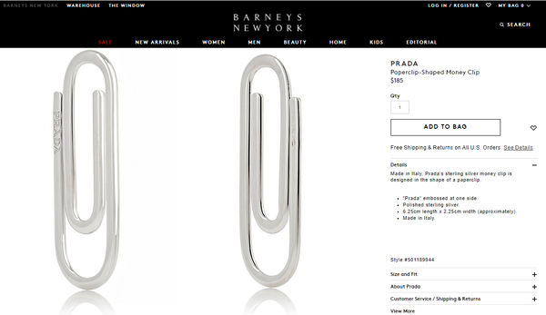 Cкрепка Prada за $185